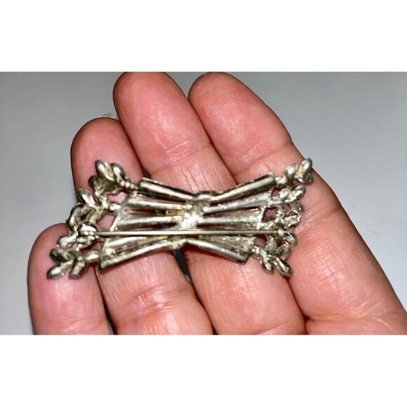 Vintage Jewelry Lot. Silver Filigree Bow Pin. Flower Brooch W/ Pink, Blue Flower - Picture 5 of 8